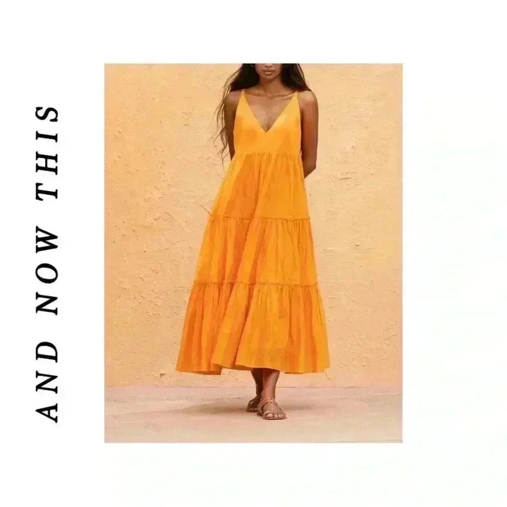 🆕And Now This Plus-Size Tier Light Orange Maxi Dress 0XL🆕